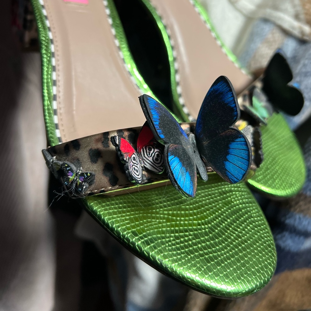 Betsey Johnson floral heels adorned with butterflies